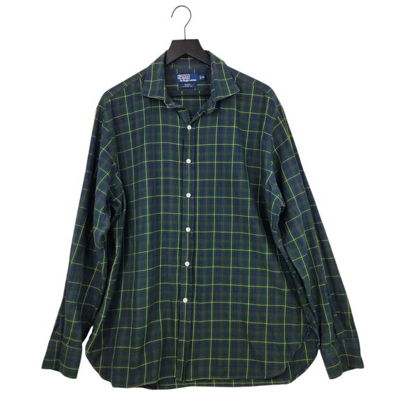 Polo by Ralph Lauren Regent Classic Fit Button Shirt Mens XL Green Plaid Holiday - Picture 1 of 9